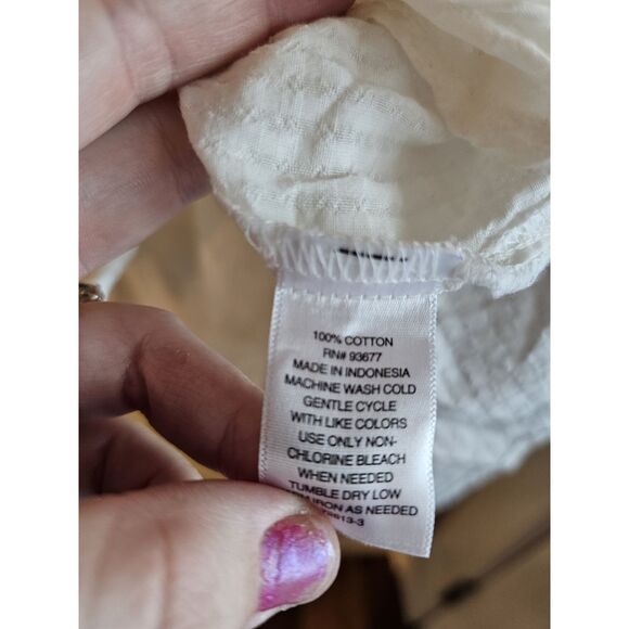 ANA Blouse Women's Large White Button Up Collared Shirt Semi Sheer 100% Cotton - Picture 5 of 6